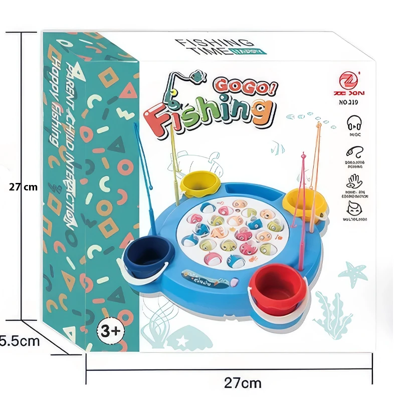 Magnetic Fishing Game Toys, Rotating Board Game with Music Including 21 Fishes, 4 Random Color Fishing Poles and 4 Small Fish Buckets (219)